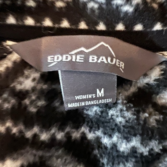 EDDIE BAUER WOMENS BLACK & WHITE NORDIC FAIR ISLES WUEST FLEECE PULLOVER SZ MED - Picture 4 of 11